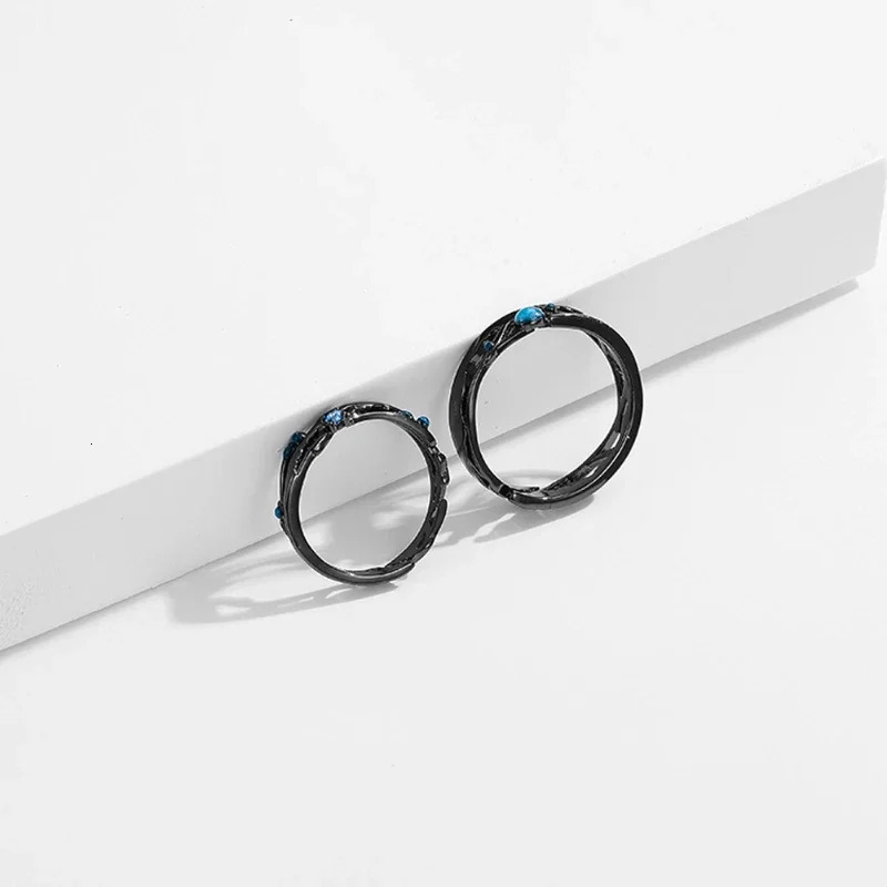 Monkton 100% 925 Sterling Silver Couple Rings Blue Cubic Zirconia Wedding Bands Boho Black Retro Rings for Women Lovers Gift 250103