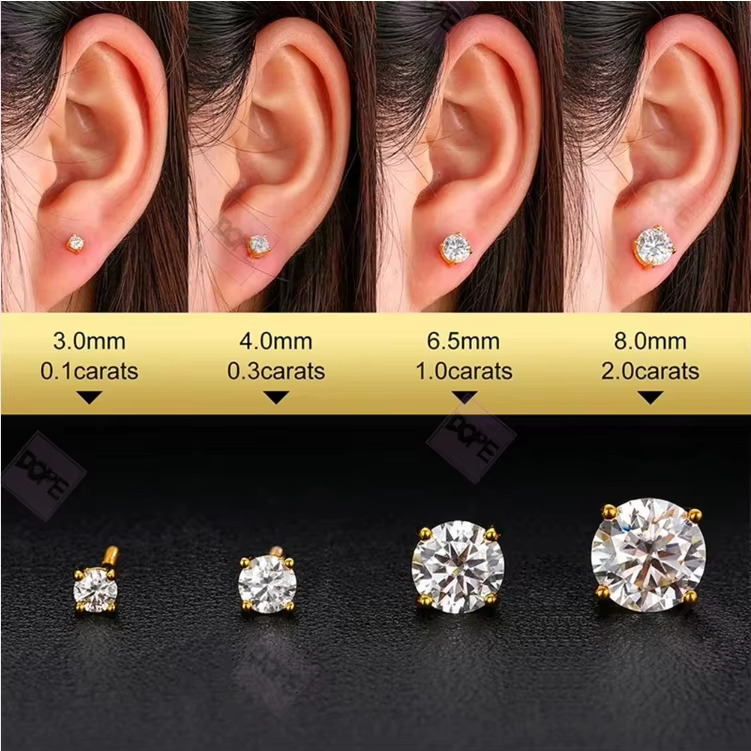 Bg Earrings Triple Color Sier Iced Out Cluster Halo VVS Moissanite Stud Earring