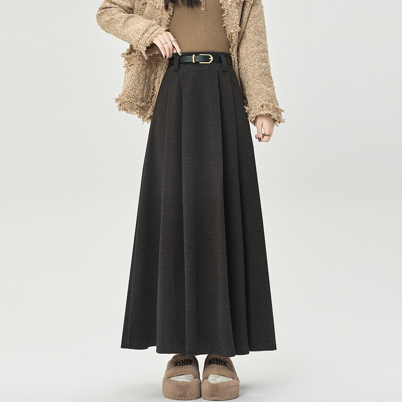 V66702 Suit skirt women 2024 autumn and winter high waist medium long style hip-covering slim pleated large swing skirt