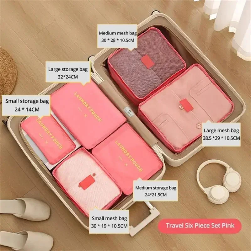 6 PcsSet PinkBlueGrey Travel Waterproof Luggage Clothing Underwear Storage Bag Large Capacity With Zipper 241226
