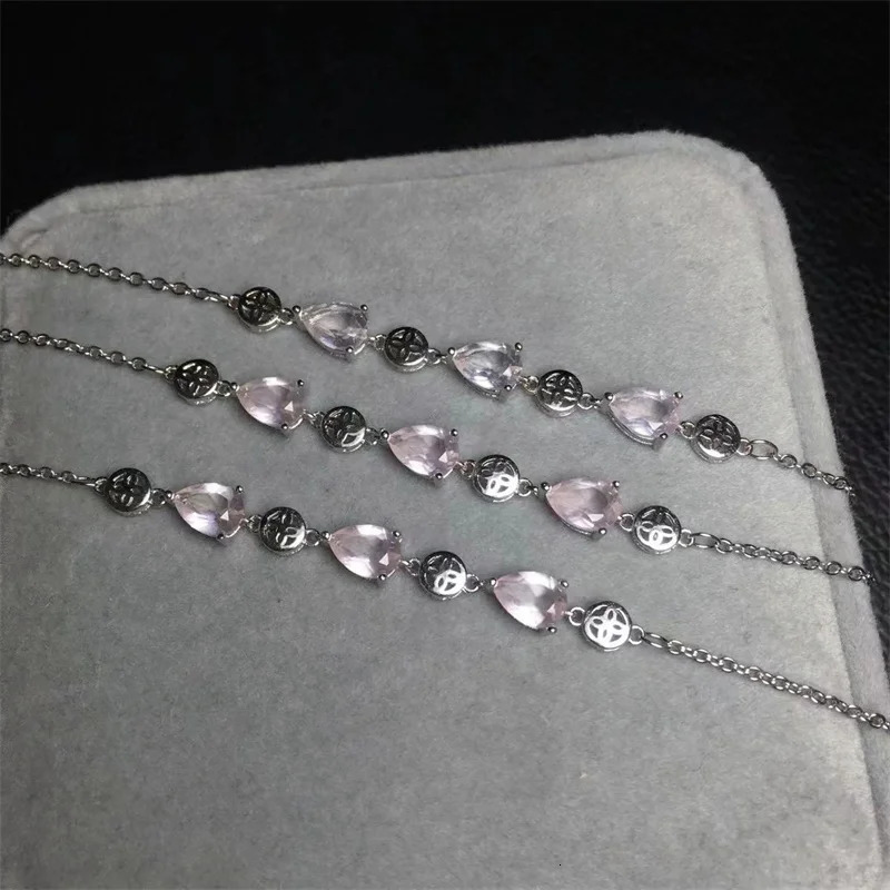 S925 Natural Rose Quartz Teardrop Bracelet Fashion Gemstone Crystal Jewelry Bangle For Women Healing Bohemia Holiday Gift 1pcs 250102