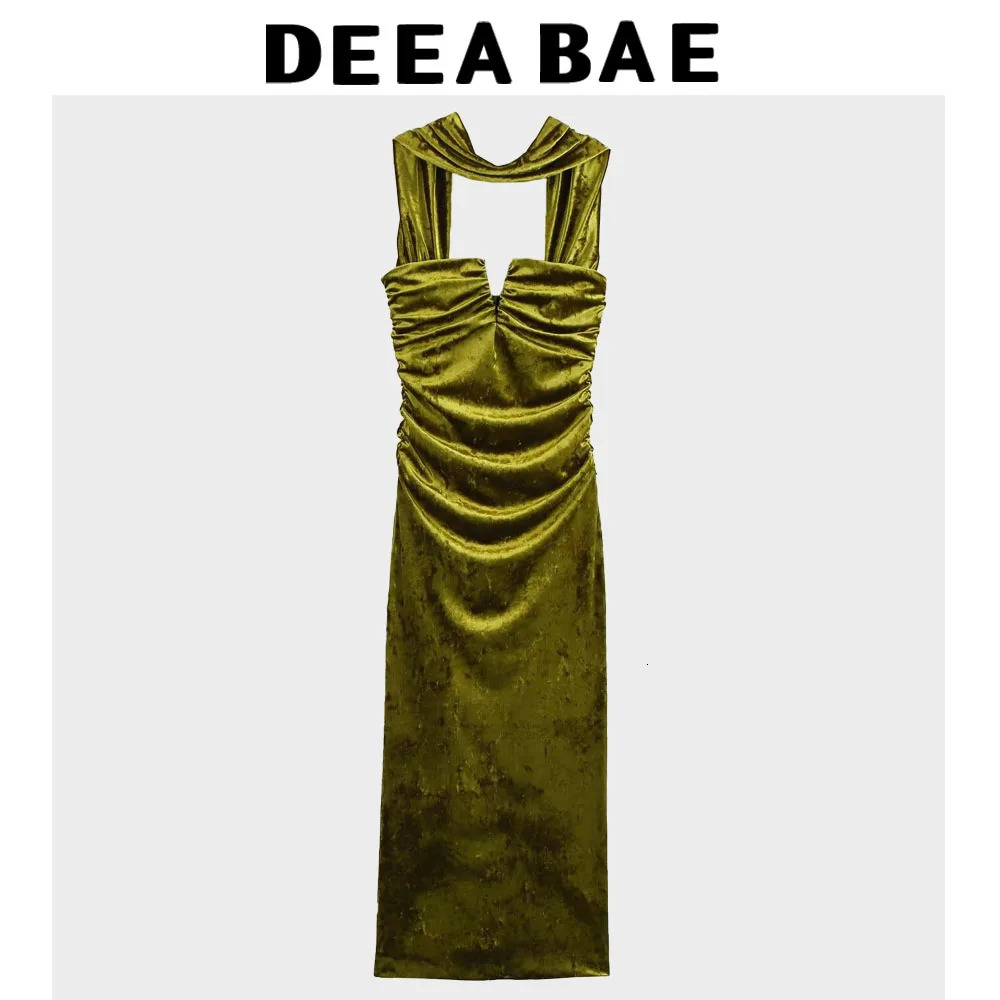 DEEABAE Elegant Womens Party Dress 2025 Fold Ultra Thin Fit Temperature Tube Top Velvet Strap Collar Long Dress 250103