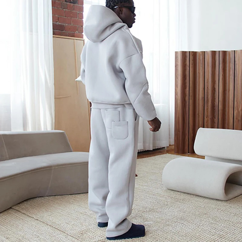 Men Cotton Vintage Tracksuit 2pcs Set Hoodies Straight Pants Casual Loose Hip Hop Sports Hooded Pullover Trousers Y2k Streetwear 250103
