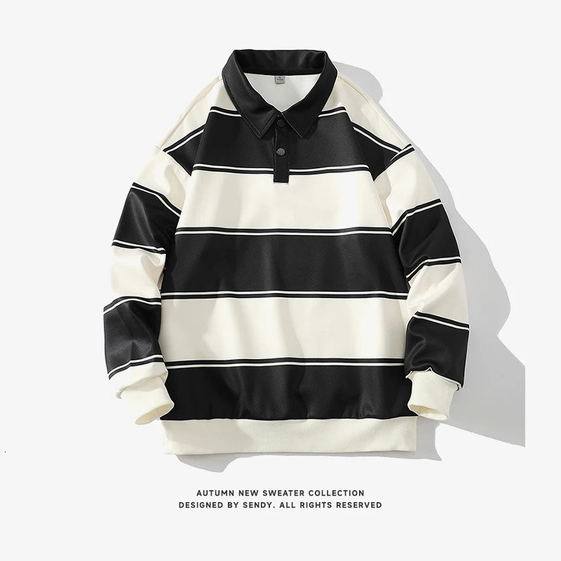 Fashionable polo shirt mens autumn spring long sleeved Harajuku Korean striped top T-shirt casual T-shirt 241230