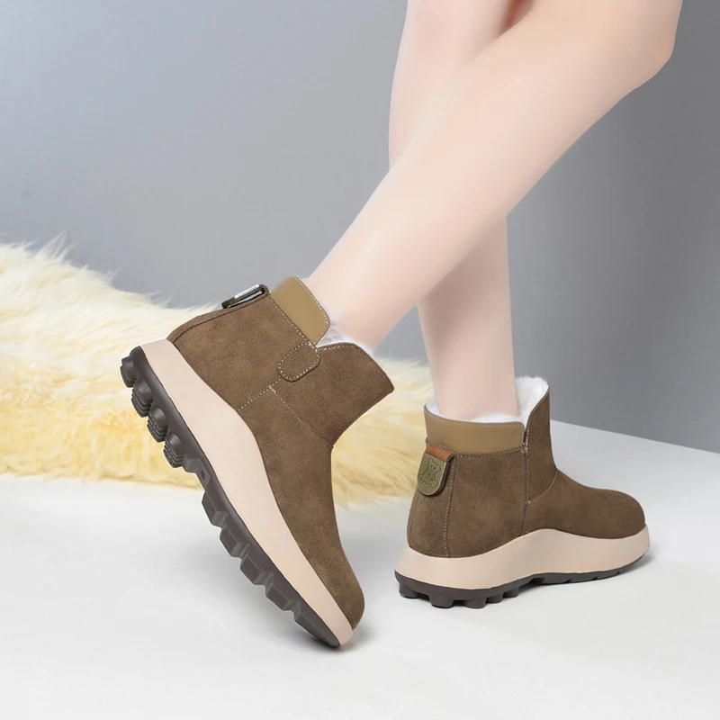 AIYUQI Snow Boots Women Winter Genuine Leather Women's Ankle Boots Australia Wool Warm Anti-slip Women's Booties