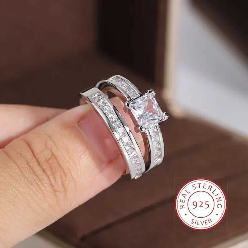 925 Sterling Silver Double Row Zircon Micro Inlaid Style Wedding Diamond Ring Set Zircon Ring For Couple RingXJ250514