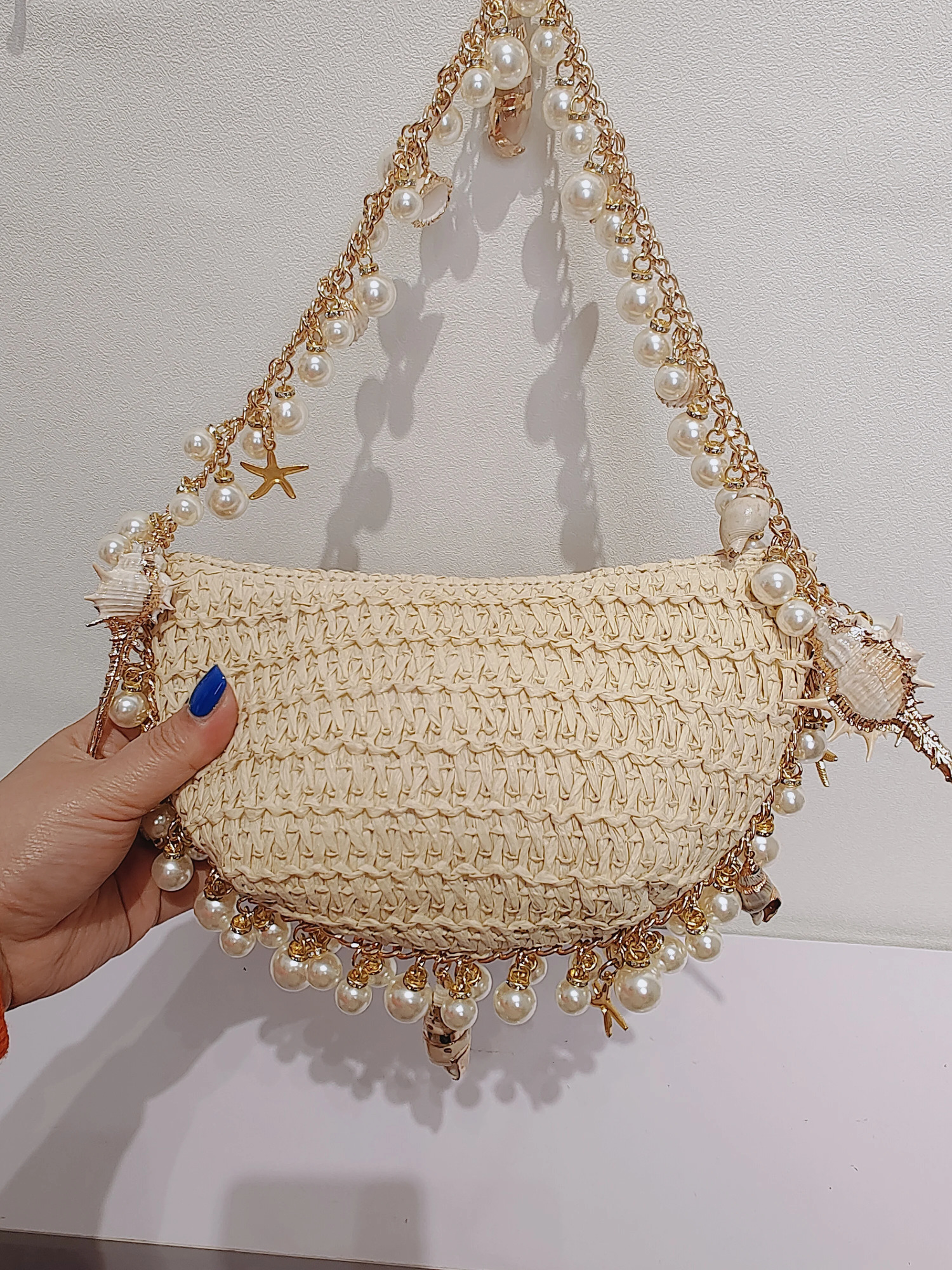 Sea Breeze Seaweed Shell Pearl Bag Handmade Handbag 250103