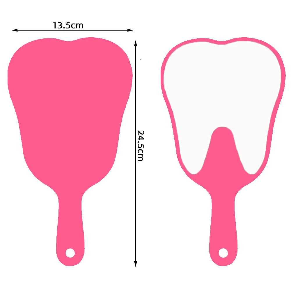 1 Pc Tooth Shaped Handheld Mirror Makeup Pink/Black 13.5x24.5cm Cute Dental Mouth Examination Accessories Dentist Tools 250103