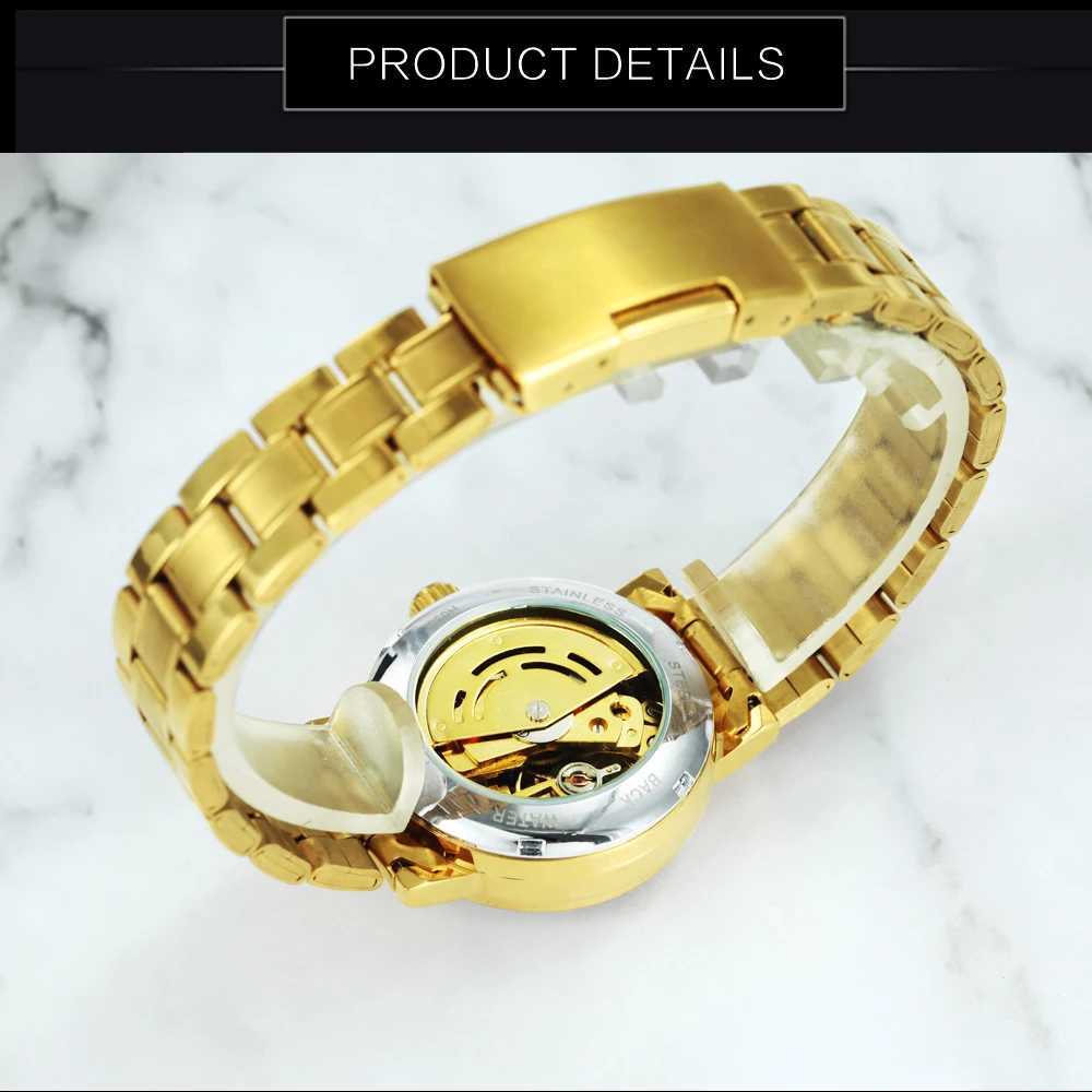 Winner Official Brand Luxury Elegant Womens Skeleton Automatic Mechanical Gold Stainless Steel Womens Watch W250104