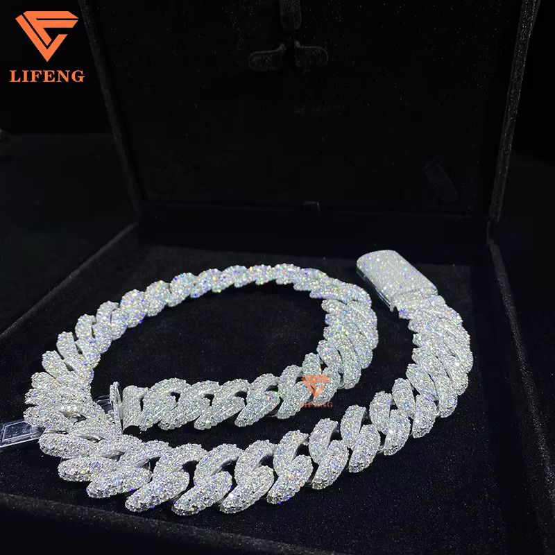 Custom Made Necklace 20mm Big Stone Cuban k Chain Gra Ice VVS Moissanite White Gold Plated Sier Hip Hop Men Jewelry Hip-hop necklace