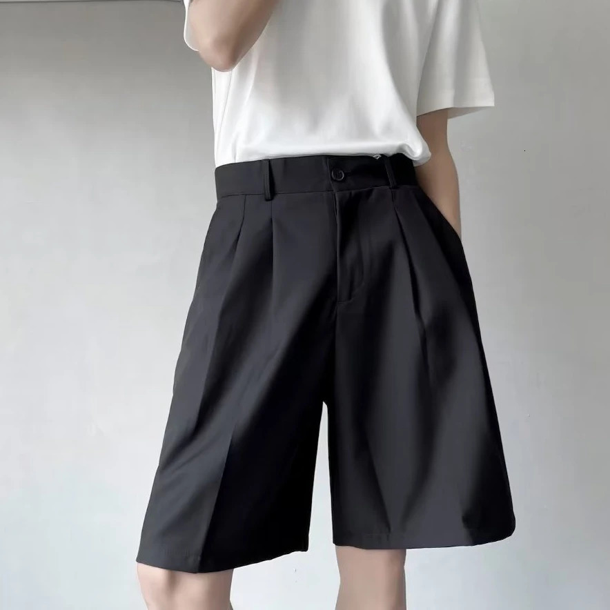 2024 Mens Summer Fashion High Waist Suit Shorts Male Ice Silk Thin Short Pants Men Solid Color Loose Straight Shorts K99 241224