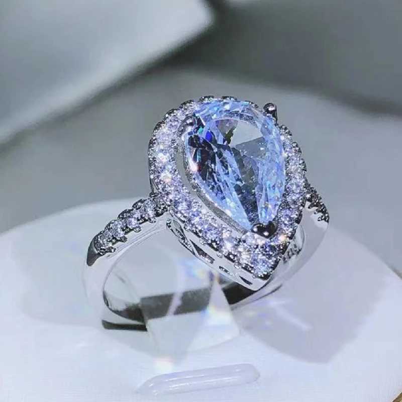 925 sterling silver elegant and exquisite drop-shed white zircon ring with diamonds for ladies fashion jewelry Valentines dayXJ250514