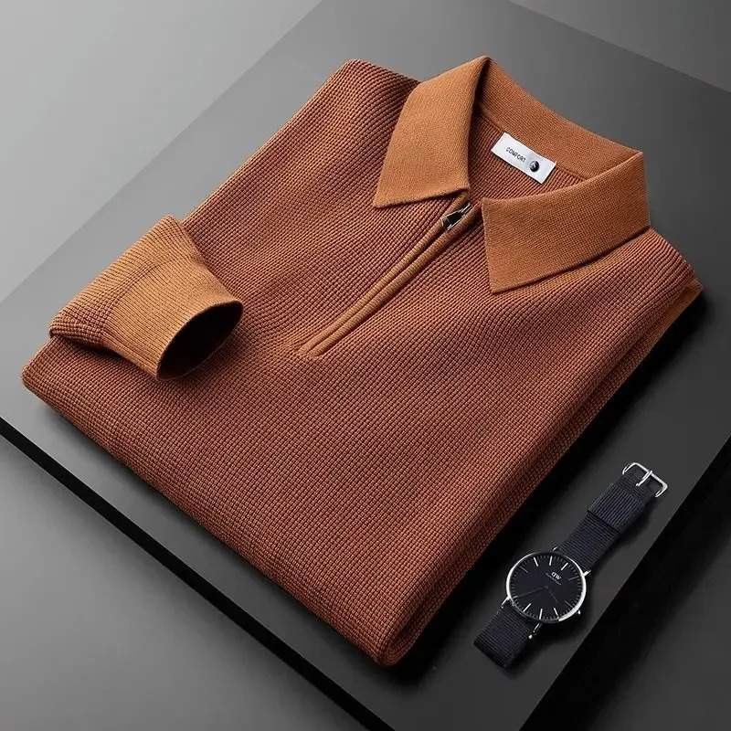 Knitted mens sportswear mens long sleeved polo T-shirt original Xxl 90s retro Korean leading Xl zipper 250103
