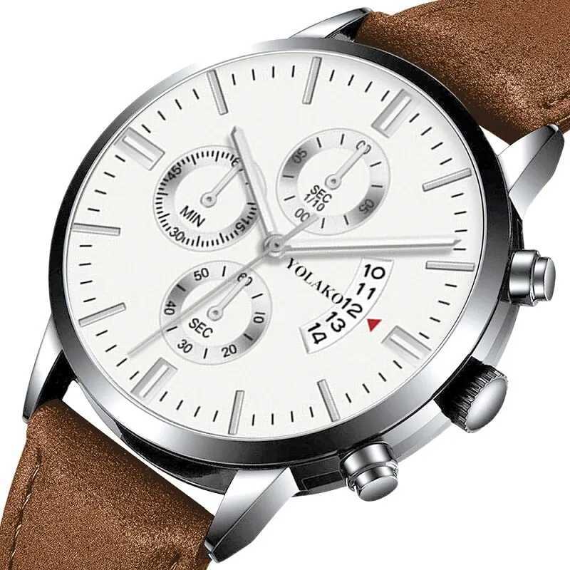 Luxury and fashionable mens military sports mens brown leather quartz wrist mens casual Relogio Masculino W250104