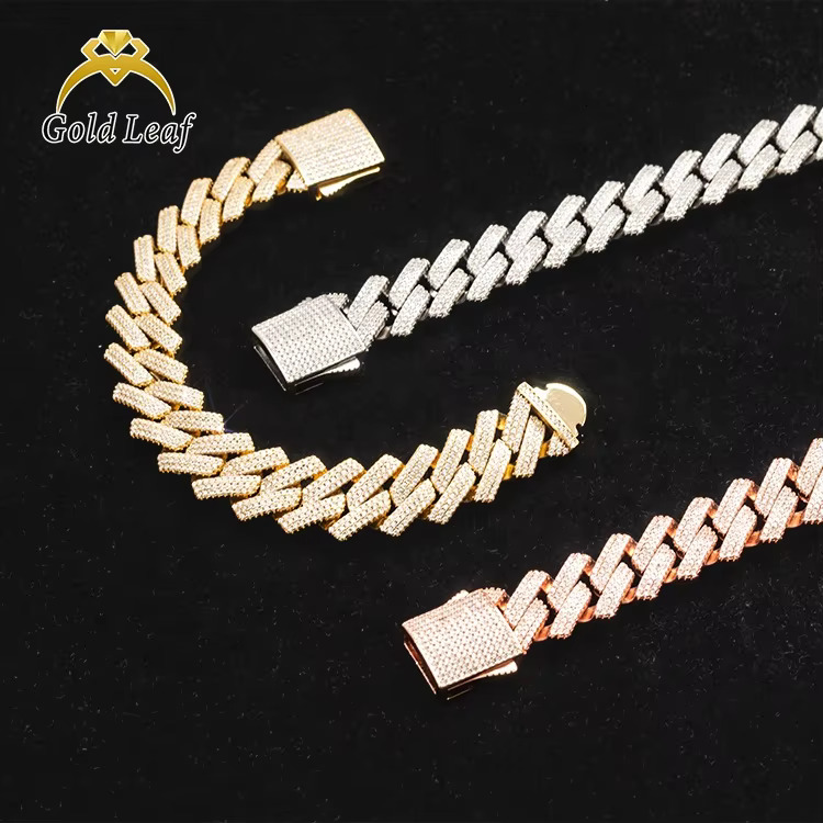 Goldleaf Jewelry Rock Sterg Sier Iced Out Bracelet Necklace Hiphop 18mm VVS Moissanite Cuban k Chain