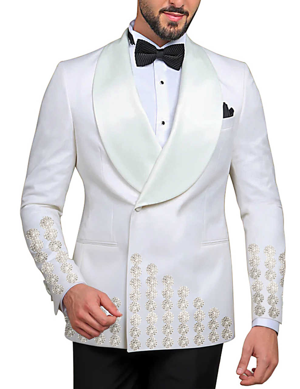 Customize Slim Fit Groom Tuxedos Designer New Fashion Two-Pieces Mens Suit Beaded One Button Customized Shawl Lapel Pockets Bridegroom Tailor Made Coa
