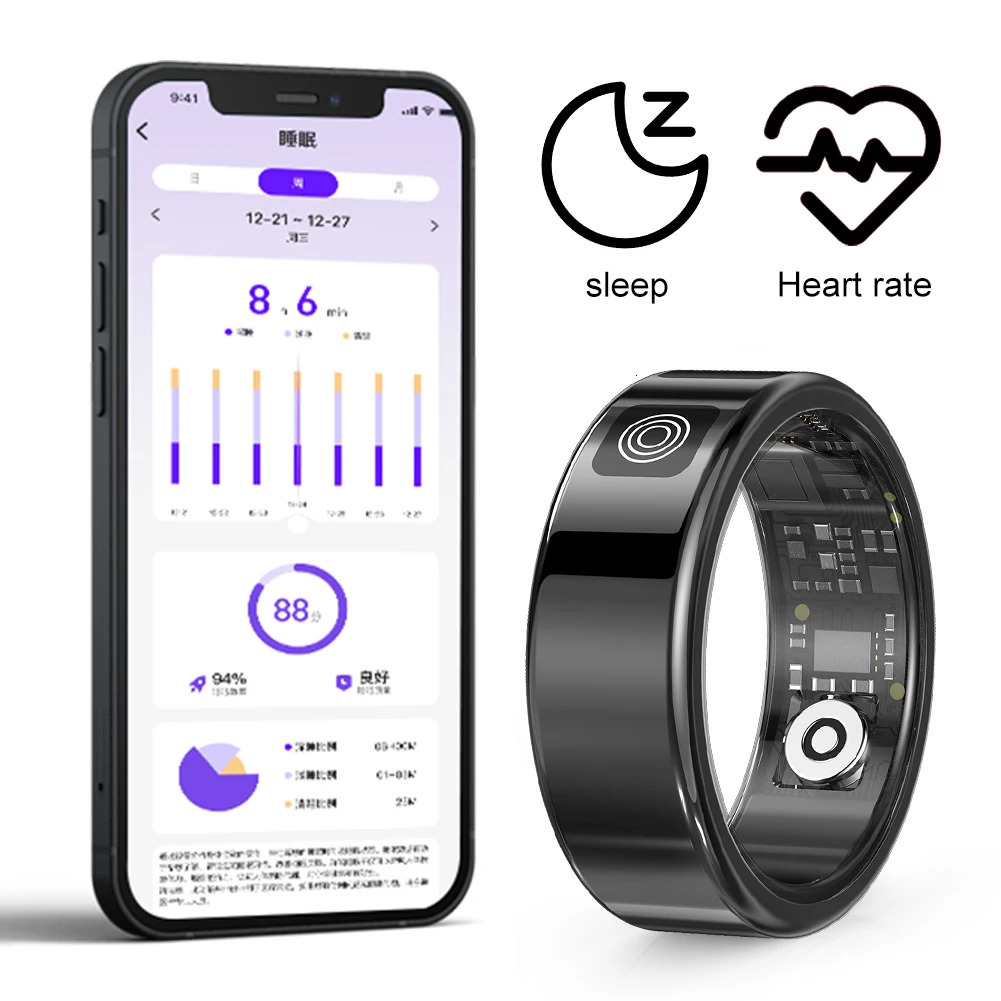 RS08 Smart Ring BT5.1 LED Display Screen Heart Rate Blood Oxygen Monitoring 5ATM Waterproof Multi Sport Modes for Android IOS 250103