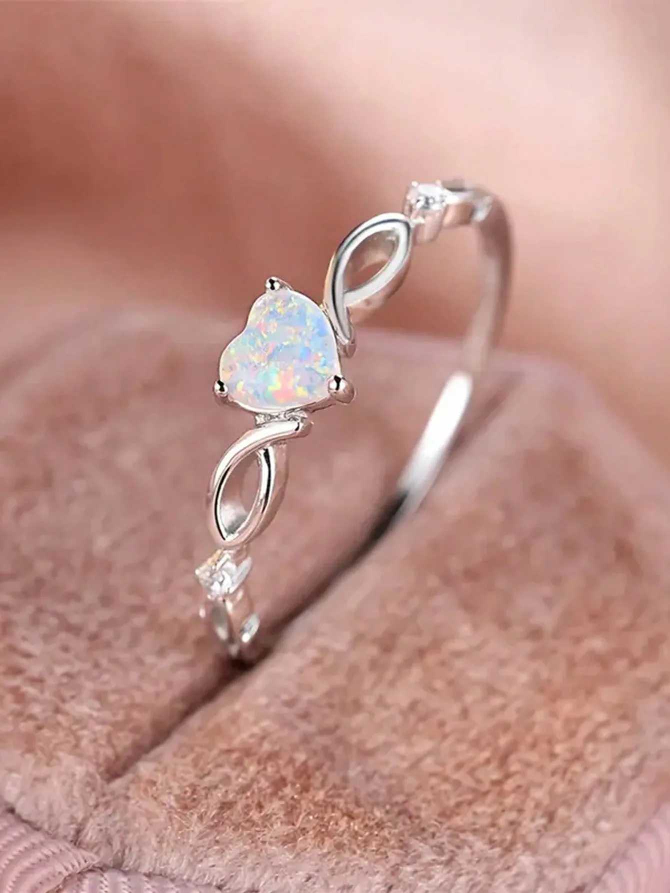 S925 sterling silver natural Australian gemstone set with diamond zircon small fresh heart ring for women as Mothers Day giftsXJ250104
