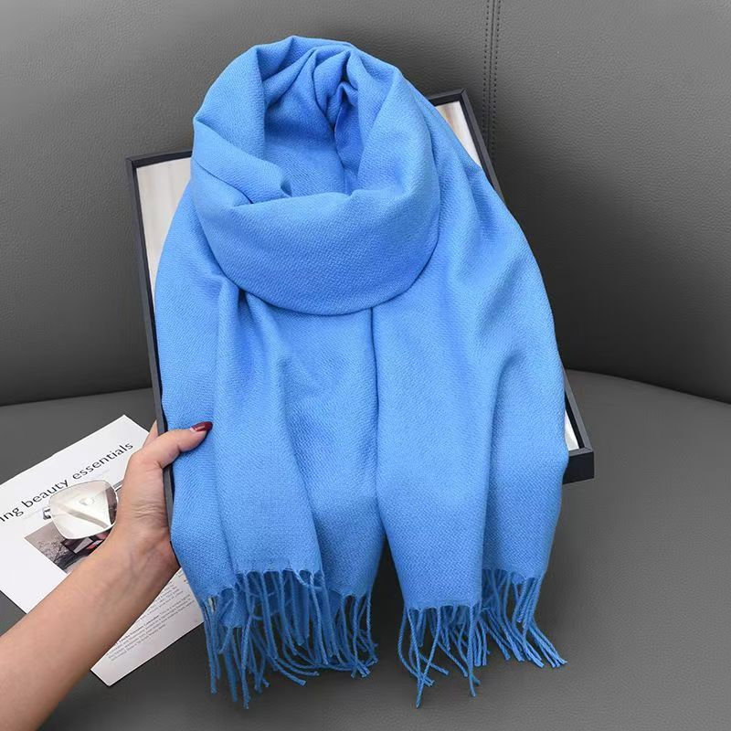 T064 scarf winter women's cashmere literary autumn and winter thick warm dual-use solid color Korean version fashion atmosphere scarf