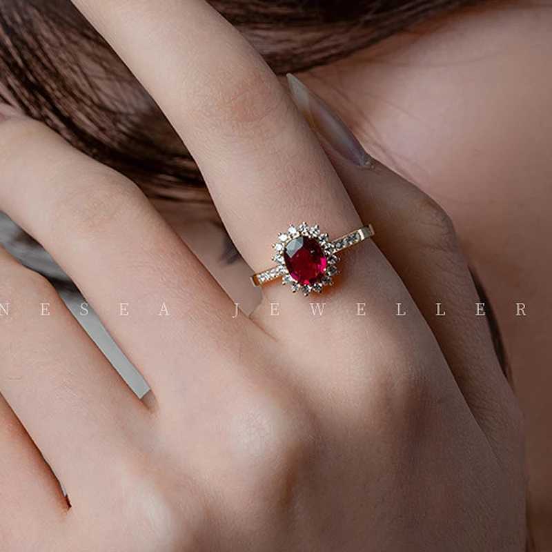 Vintage S925 Silver Plated 18K Gold Ruby Ring Exquisite Luxury Womens Wedding Engagement Party Jewelry AccoriesXJ250514