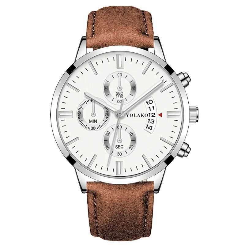 Luxury and fashionable mens military sports mens brown leather quartz wrist mens casual Relogio Masculino W250104
