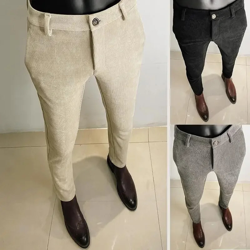 Autumn Winter Thickened Woolen Suit Pant High Quality Men Business Slim Striped Trousers Formal Wear Office Social Dress Pants 250103