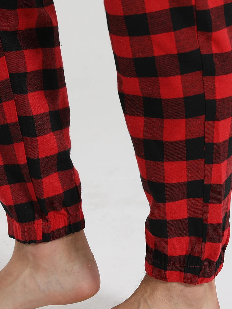 Mens homewear suit fashion leisure solid colour pyjamas plaid pyjama trousers shrinking feet home daily wear 250103