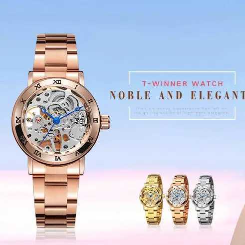 Fashion T-winner Top Brand Womens Skeleton Automatic Simple Womens Watch Relogio Womens Elegant La Clock W250104