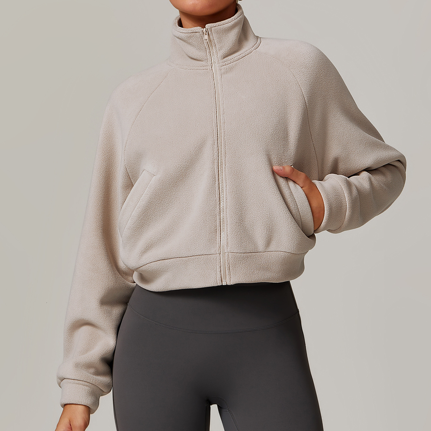 Winter Aoli Women Fashion Stand Collar Zipper Pocket Long Sleeve Warm Veet Streetwear Female Gym Casual Coat