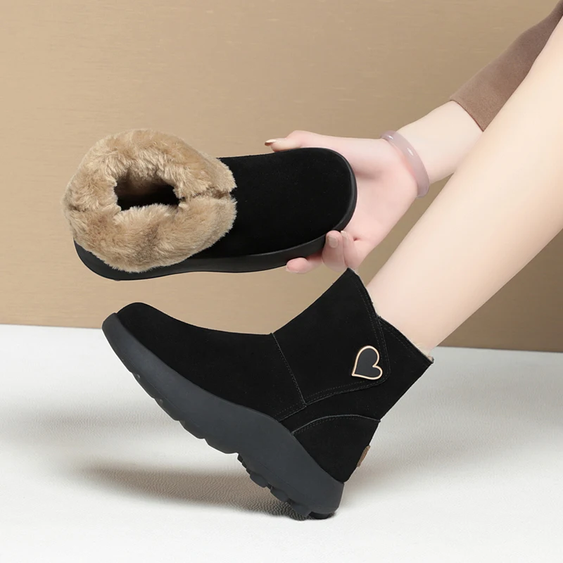 AIYUQI Snow Boots Women Genuine Leather Women's Booties Non-slip Natural Wool Warm Women's Winter Boots