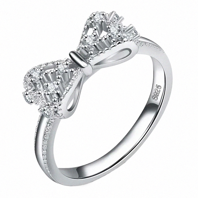 s925 Sterling Sier Bowknot Designer Rings for Women Girls Lovely Cute Bow Knot Cubic Zircon Rhinestone Chinese anillos Band Ring Wedding Engagement 83X5#