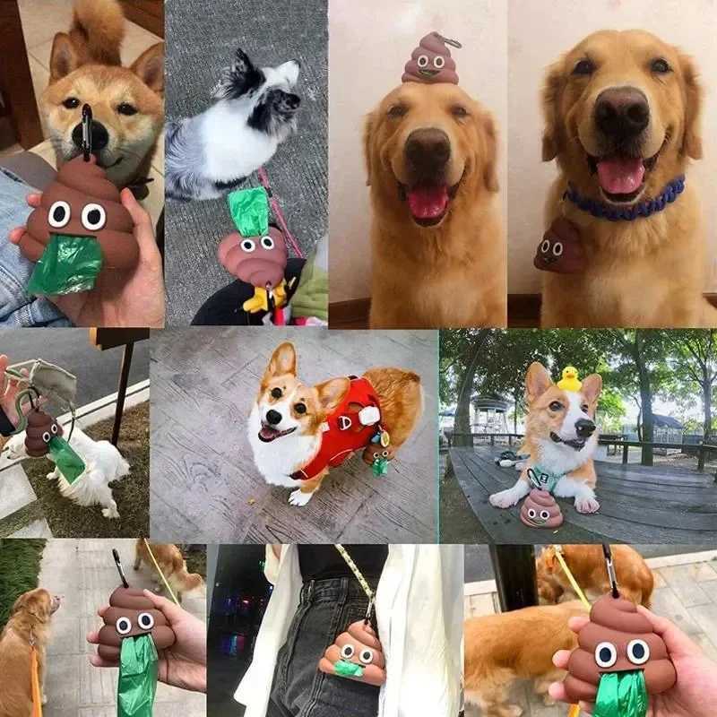 Portable Pet Waste Bag Dispenser Dogs Cat Trash Carrier Soft Silicone Poop Bag Poop-shaped Storage Box Pet Cleaning ProductsXJ250104