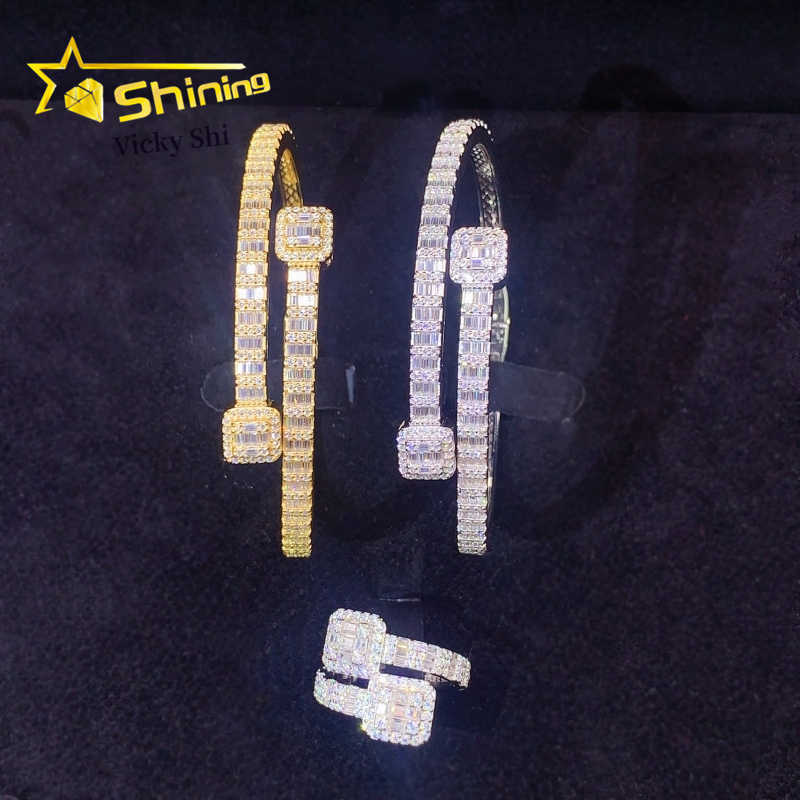 GRA Certificated Fine Jewelry Set 925 Solid Silver VVS Baguette Moissanite Diamond Bracelet Ring Womens Accessories