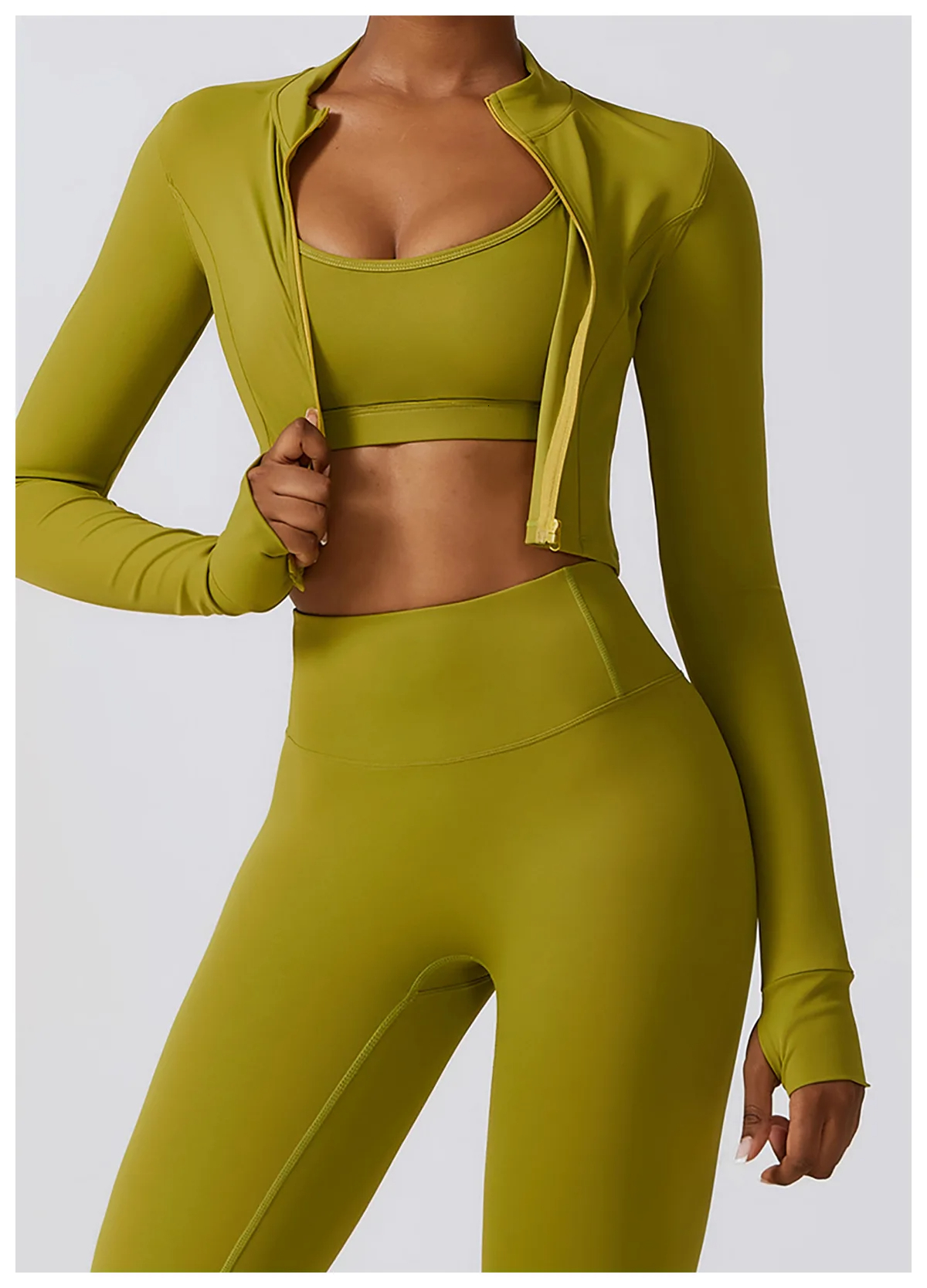 Workout Clothes Athletic Wear Sports Gym Legging Seamless Fiess Bra Crop Top Long Sleeve Yoga Suit