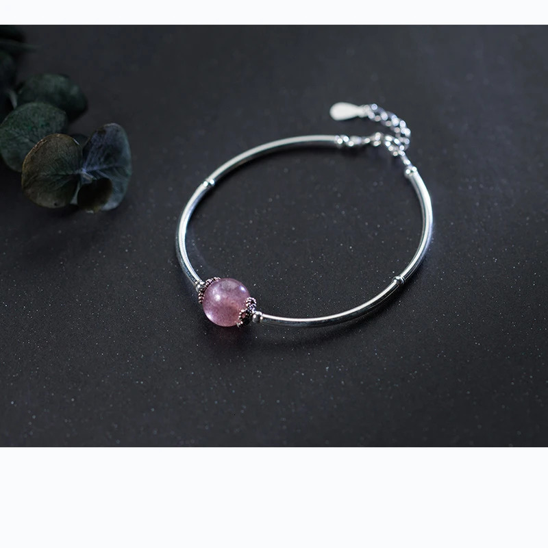 MloveAcc Solid 100% 925 Sterling Silver Womens Bracelet and Bracelet with Single Strawberry Crystal Bead Charm 250102