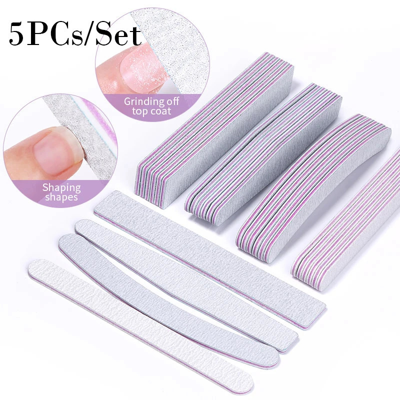 5PCs Professional Half Moon Nail File 100180 Sandpaper Sanding Polishing Files Equipment Manicure Buffer Art Tool 241230