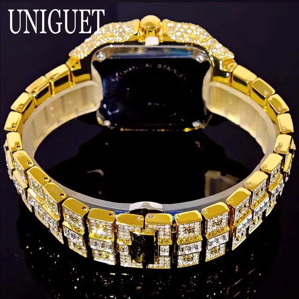 UNIGUET Mens Gold D Quartz Fashion Color Roman Square Mens Hip Hop Diamond AAA Jewelry Watch Gift 2025 W250104