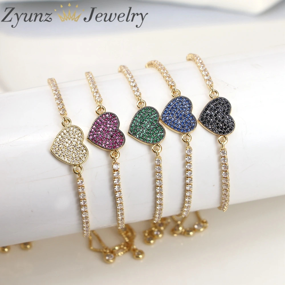 10PCS Fashion Heart shaped Jewelry Suitable for Girls 3mm CZ Tennis Chain Star Charm Colorful Zircon Bracelet Valentines Day Gift 250102