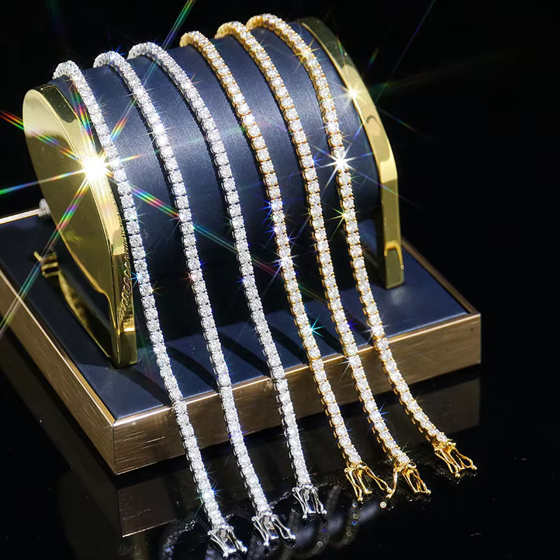 Hip Hop Tennis Chains for Women Men Iced Out Moissanite Dia 2-5MM 10K 14K Jewelry Necklace