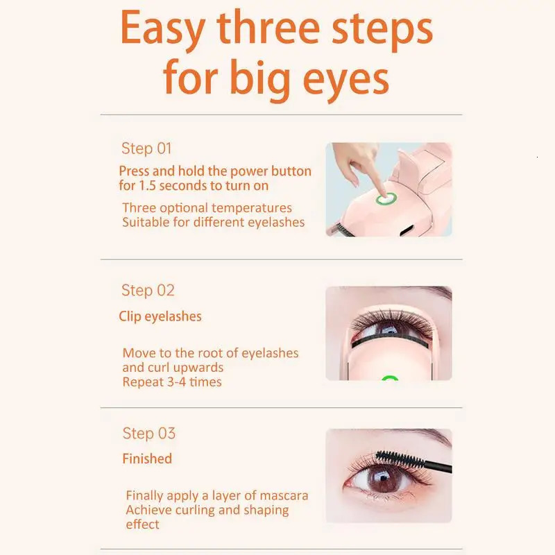 Electric Eyelash Curler Fast Heating Portable Eye Lash Perm Shaping Lasting Curling Thermal Eyelash Clip USB Charging Model 241226