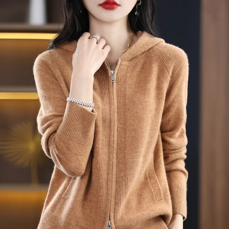 autumn womens cardigan jacket Korean loose zipper hoodie cashmere knitted cardigan womens sweater jacket 241230