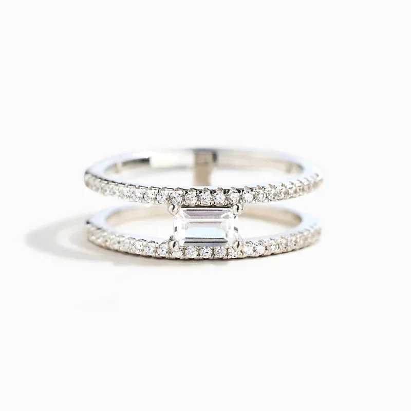 Huitan Double Layer Design Women Rings Inlaid Geometric Cubic Zirconia Simple Stylish Female Finger-rings Luxury Tren JewelryXJ250104