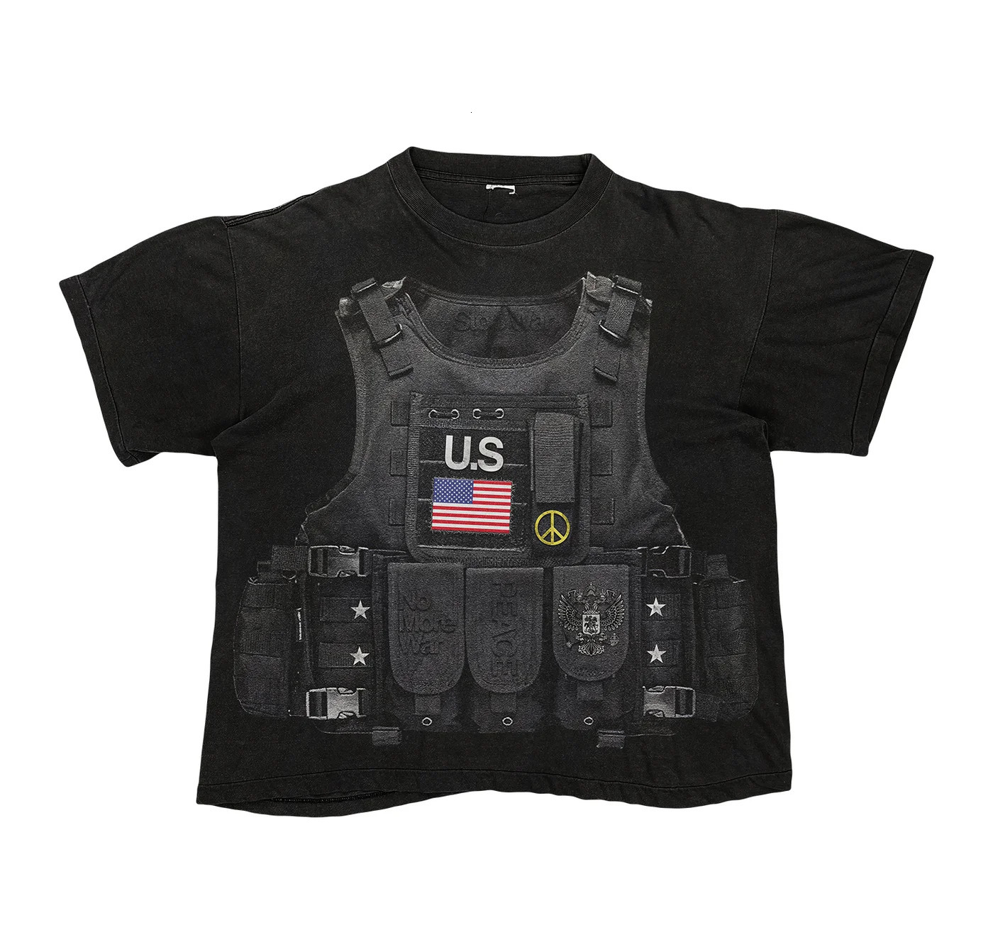 American style bulletproof vest graphic T-shirt casual short sleeved shirt oversized T-shirt cotton streetwear Y2K top mens clothing 250103