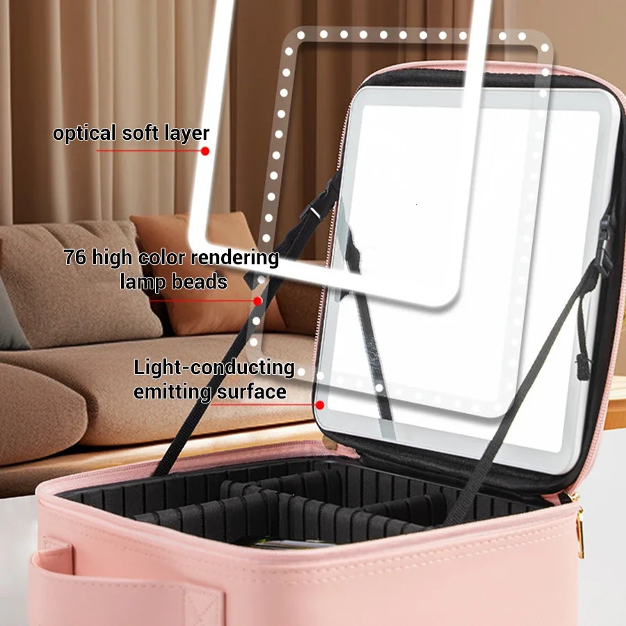 LED Lighted Travel Makeup Bag with Mirror Portable Waterproof Makeup Organizer Cosmetic Case Birthday Gift for Girls Women 250103