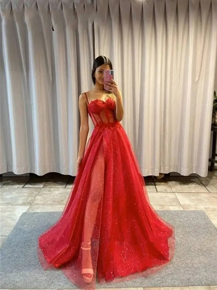 Sparkly Tulle Ball Evening Dress Lace spaghetti Strap Party Dress Ball Dress Teen Girls Graduation Ball Long Sleeve Aline 250103
