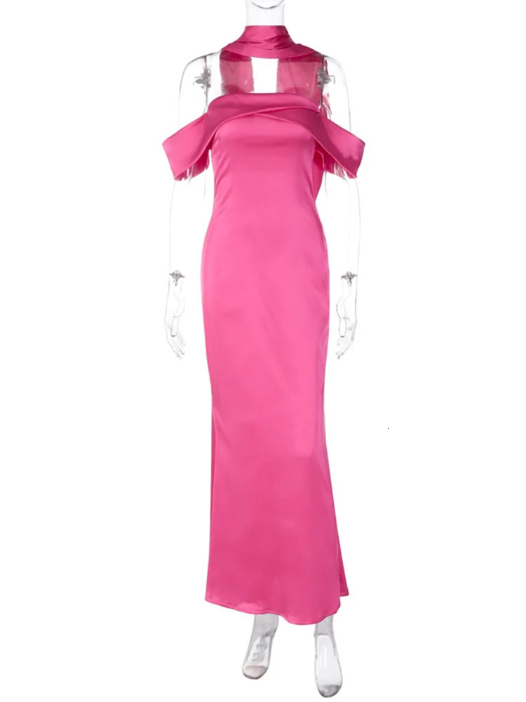 Dulgura satin shoulder long dress suitable for womens bodies sexy parties elegant birthday dresses summer long dress wholesale 250103