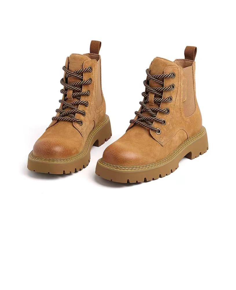 Autumn and winter British style short boots with thick sole and midsole Martin boots with increased height and slimming inside and plush hiking yellow