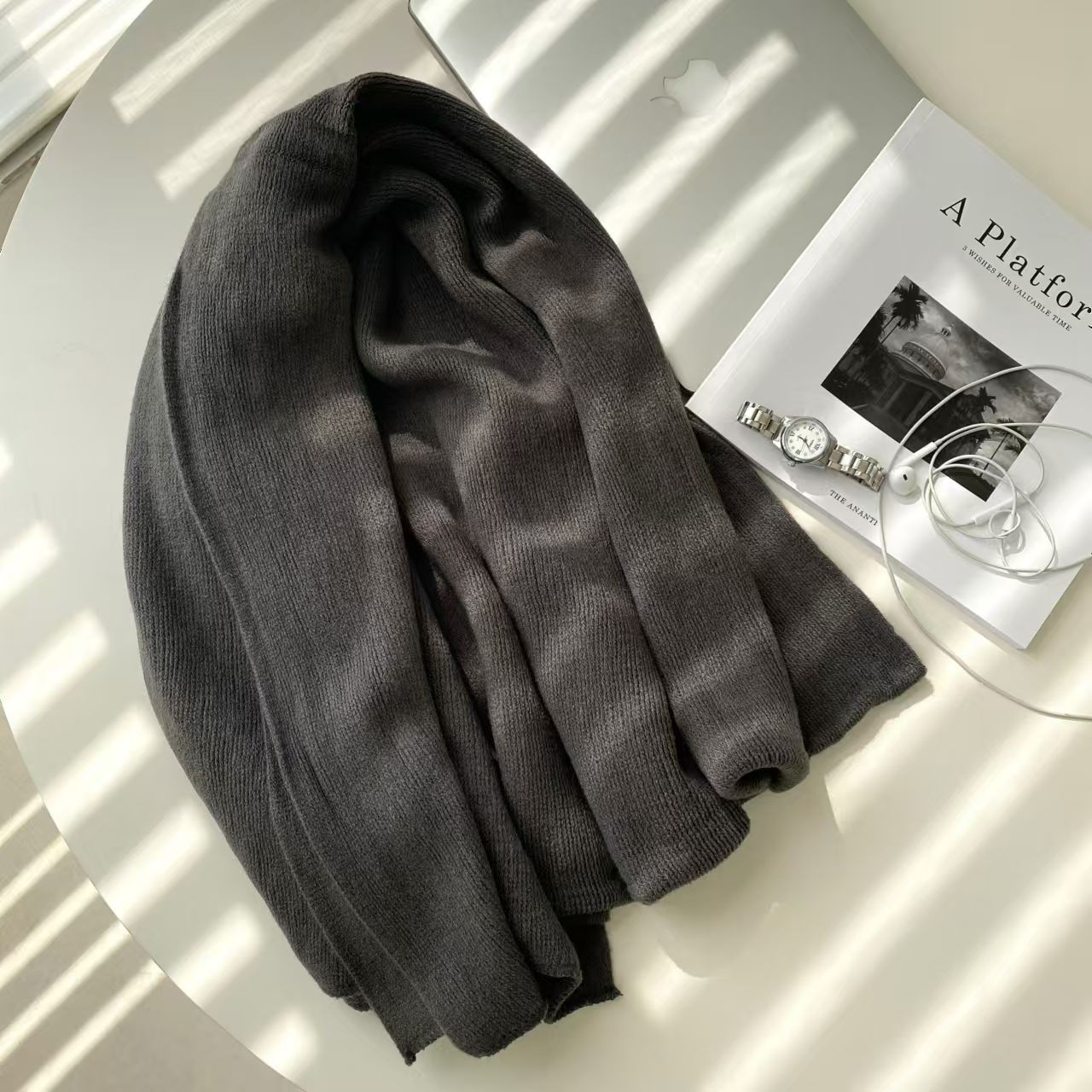 T053 Japanese solid color couple knitted wool scarf shawl dual-purpose student Korean version all-match cashmere neck scarf