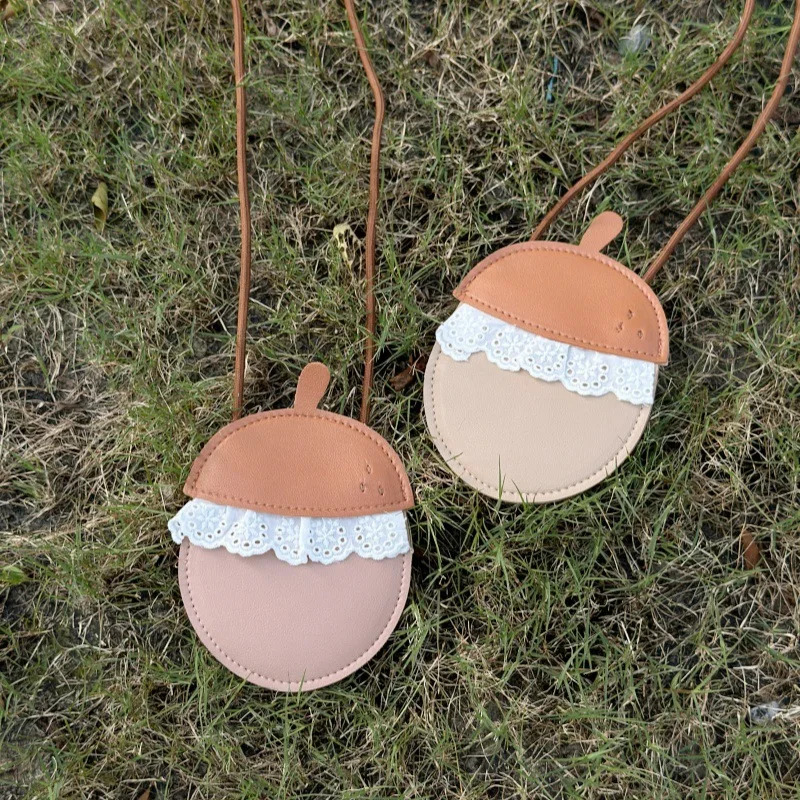 New Cartoon Sweet Mini Kids For Toddler Girls Cute Acorn Crossbody Bag PU With Lace Creative Handmade Bags Children's Gift