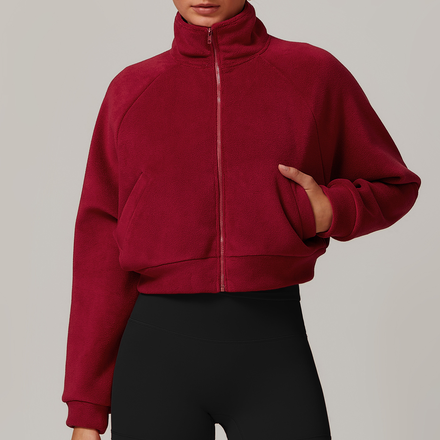 Winter Aoli Women Fashion Stand Collar Zipper Pocket Long Sleeve Warm Veet Streetwear Female Gym Casual Coat